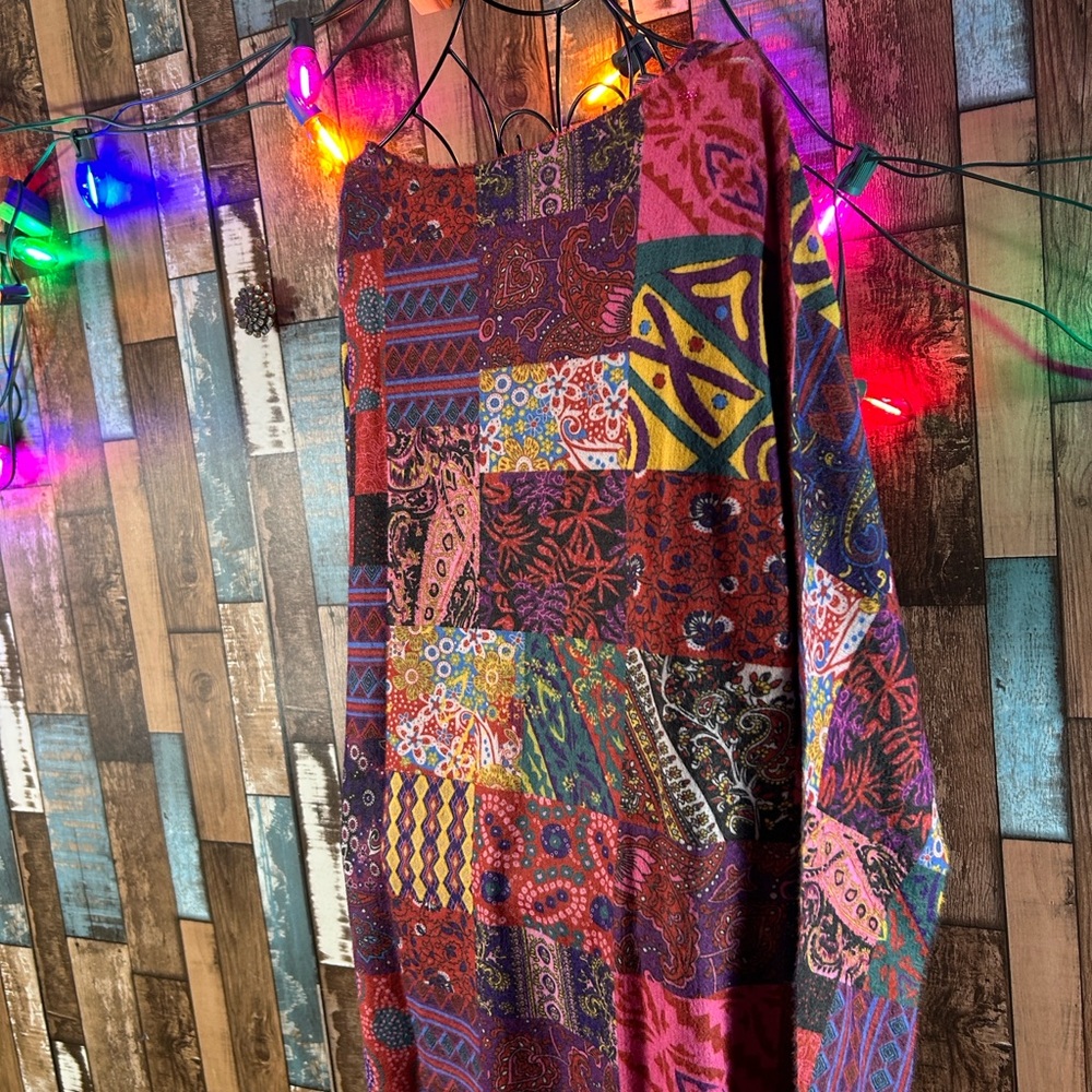 Bohemian artsy Colorful Patchwork Long Sleeve fuzzy Top - Picture 16 of 16
